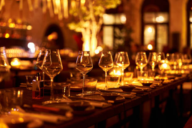 istock Luxury served evening banquet at modern restaraunt 1350855435