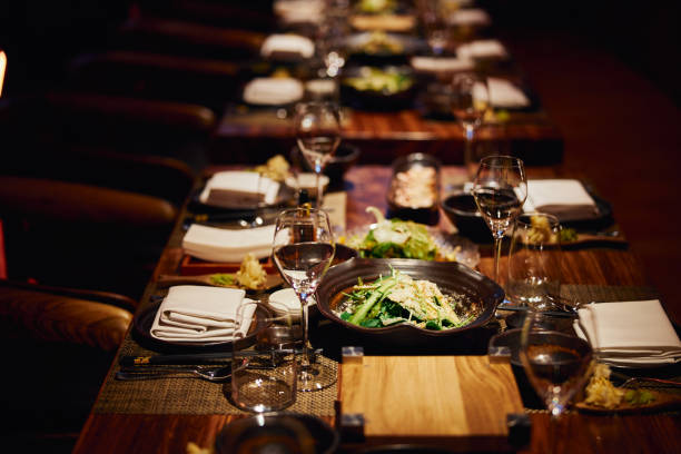 istock Luxury served evening banquet at modern restaraunt 1350855446