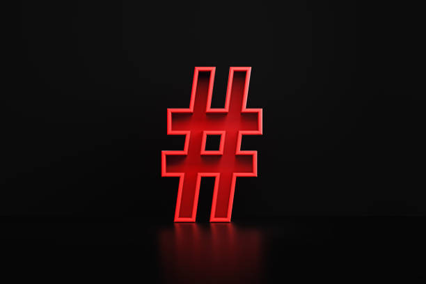 istock Red Hashtag Symbol Sitting Before Black Background 1350857000