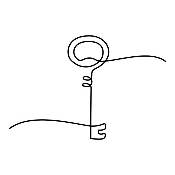Old style key Key in continuous line art drawing style. Old style metal key shape. Minimalist black linear design isolated on white background. Vector illustration coin outline stock illustrations