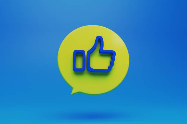 istock like button in a round dialog box on blue background 1350857140