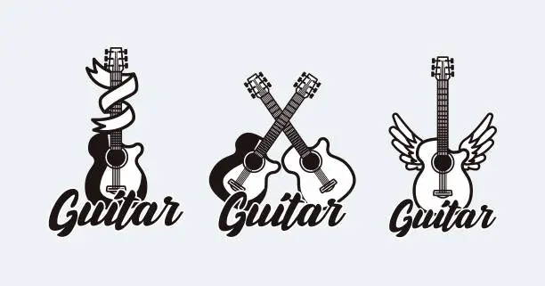 Vector illustration of Set of simple monochrome guitar emblem