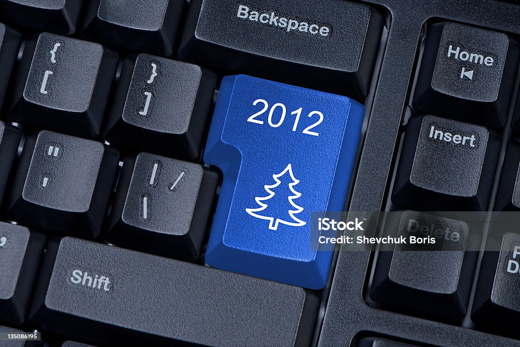 Árvore de Natal azul botão, conceito de internet do teclado do computador. - Royalty-free 2012 Foto de stock