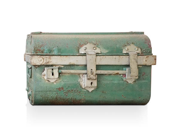 istock antique Green steel chest on white background, vintage object background, copy space 1350871984