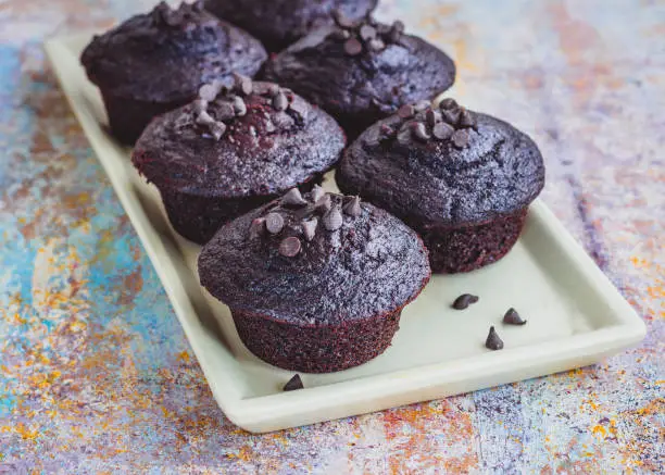 Chocolate Muffins with Chocolate Chips, Festival Food, Sweet and Dessert