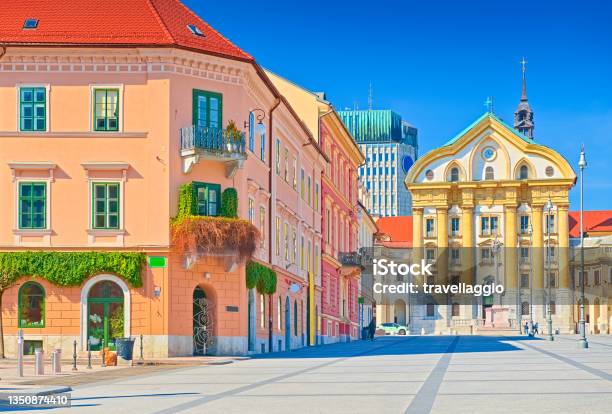 View Of Congress Square And The Ursuline Church Of The Holy Trinity In The Center Of Ljubljana Slovenia Stock Photo - Download Image Now