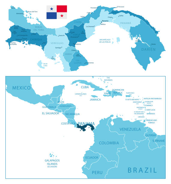 Panama - highly detailed blue map. Panama - highly detailed blue map. Vector illustration panamanian flag stock illustrations