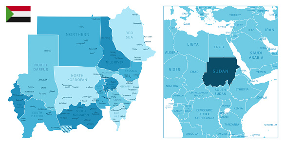 Sudan - highly detailed blue map. Vector illustration