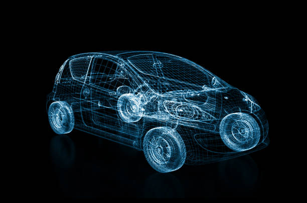 istock 3d rendering of a no brand generic car blue wire frame 1350877389