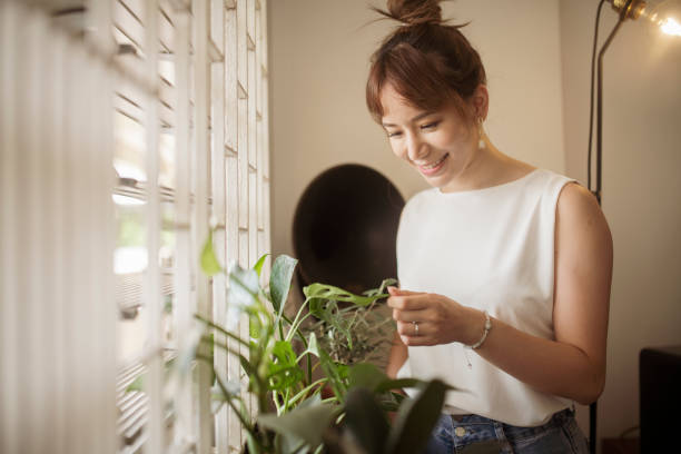 istock Asian Woman looking at plants 1350877478