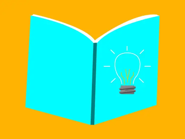 Vector illustration of Blue book with cover that has a focus of thinking