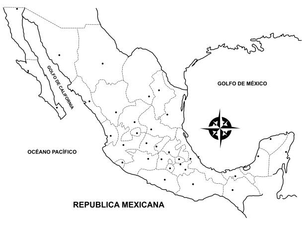 Map of the Mexican Republic or Mexico with political division and points where the capital of each state is Map of the Mexican Republic or Mexico with political division and points where the capital of each state is mapa stock illustrations