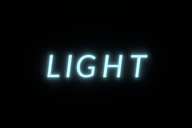Neon glowing inscription light on black background. Lightning equipment. Bright LED advertising. 3d render