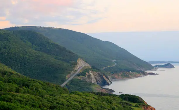 Photo of Cabot Trail at sunset in Cape Breton Island, Nova Scotia