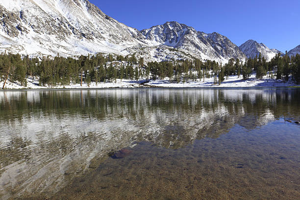 Alpine reflections at a mountain lake stock photo