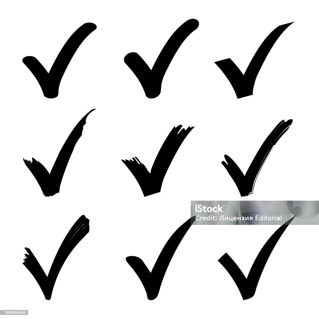 Ð¡ollection of hand drawn check signs isolated on white background checkmark Vector illustration eps 10 - Royaltyfri Bock vektorgrafik