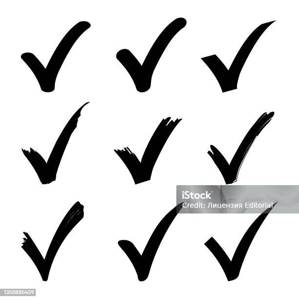 Ðollection Of Hand Drawn Check Signs Isolated On White Background Checkmark Vector Illustration Eps 10-vektorgrafik och fler bilder på Bock