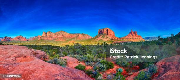 Pamorama Of Bell Rock Courthouse Butte And Munds Moutain Wilderness From Yavapai Point Arizona Stock Photo - Download Image Now