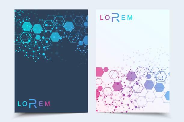 istock Vector templates for brochure magazine leaflet flyer cover booklet annual report. Modern futuristic hexagonal pattern with particle, molecule structure for medical, technology, chemistry, science. 1350892984
