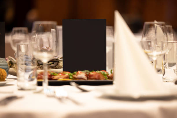 menu card on fine dining table stock photo
