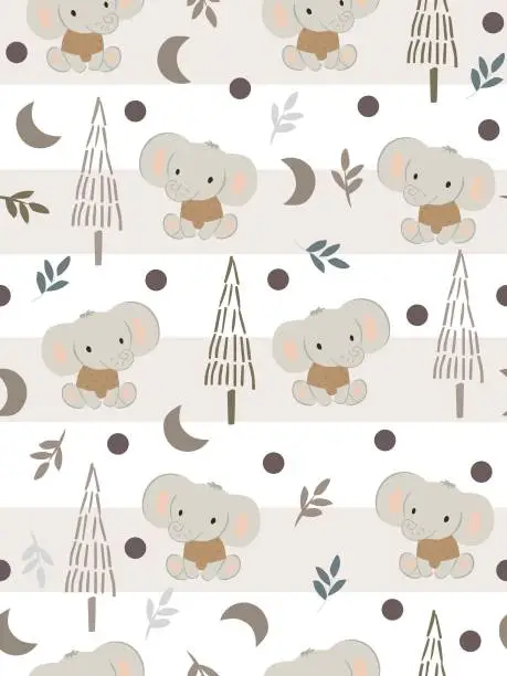 Vector illustration of vector colored childish seamless pattern with elephants