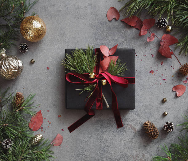istock High angle view of Christmas present 1350896617