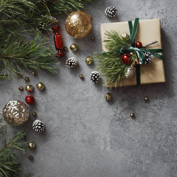istock High angle view of Christmas present 1350896650