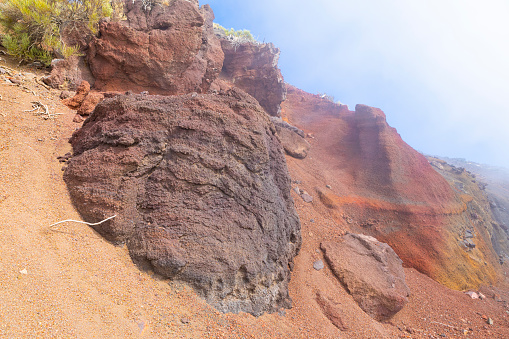 Teide's National Park, Volcanic Bombs embeded in Lapilli slopes.  Multicolors Volcanic Rocks. Tenerife, Canary Islands