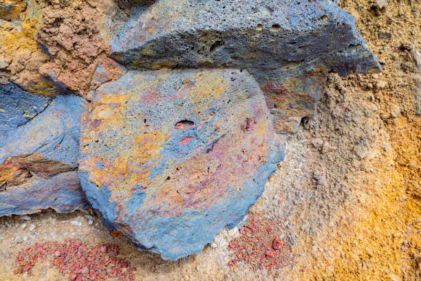 Teide's National Park, Volcanic Bombs embeded in Lapilli slopes.  Multicolors Volcanic Rocks. Tenerife, Canary Islands