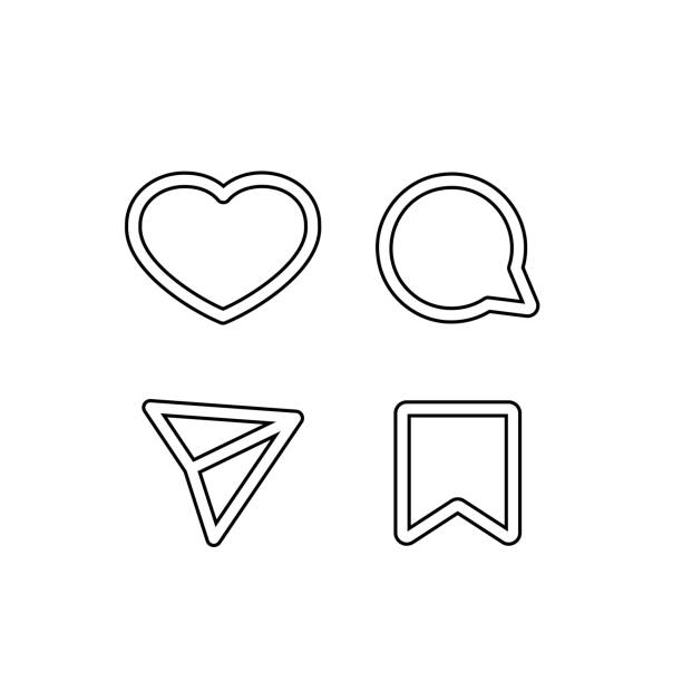 Social media icons outline silhouettes Set of four different social media icons. Outline symbols of heart, speech bubble, message and bookmark bird quotes stock illustrations