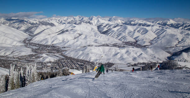 Alpine skiing in Sun Valley, Idaho stock photo