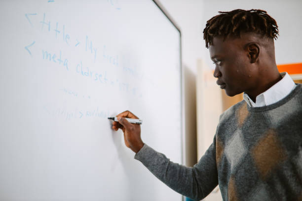 istock Teacher writing on the whiteboard in the classroom 1350903879