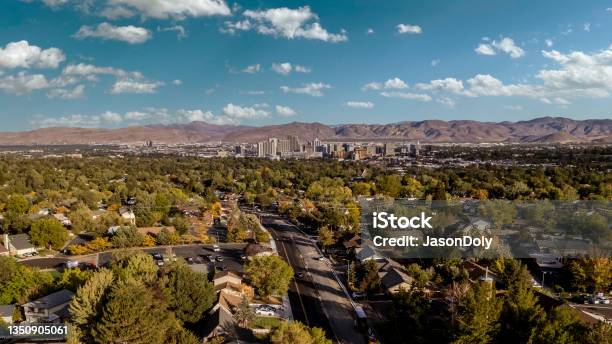 Aerial Photos Of Reno Nevada Skyline Stock Photo - Download Image Now - Nevada, Reno, Community