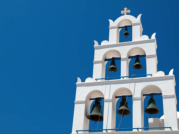 istock Bell tower against blue sky in Santorini. 135090687