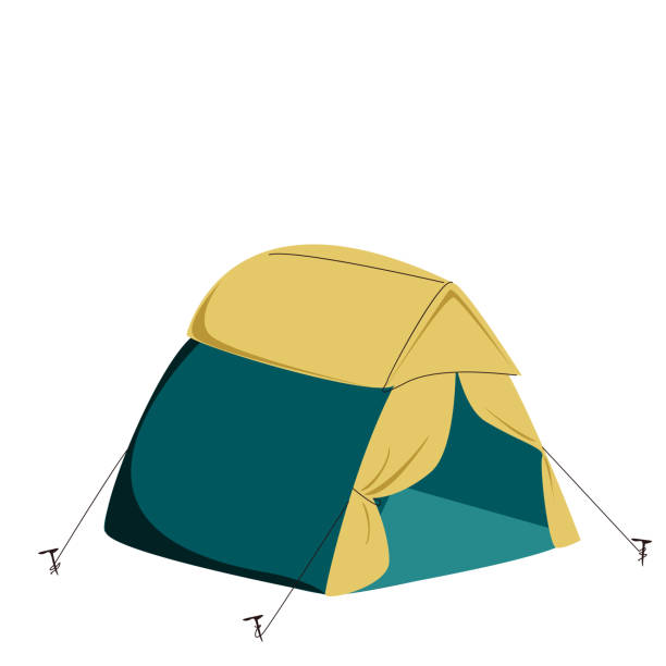 ilustraciones, imágenes clip art, dibujos animados e iconos de stock de una tienda de campaña azul amarilla - tent camping dome tent single object