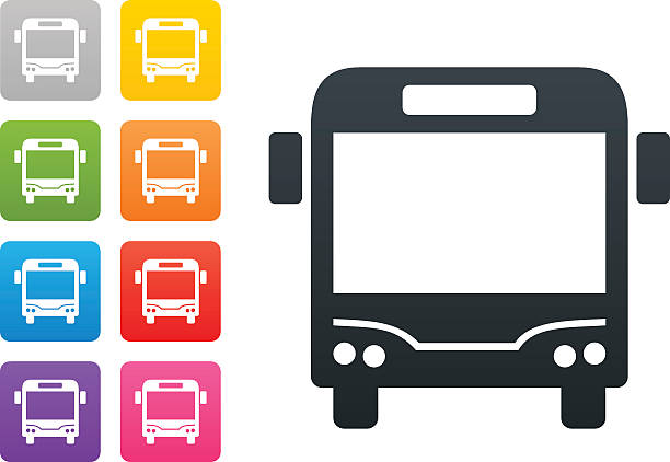 bildbanksillustrationer, clip art samt tecknat material och ikoner med bus on coloured button - design elements - buss