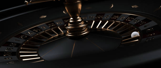 Modern Black And Golden Roulette Wheel - 3D Illustration Modern Black And Golden Casino Roulette Wheel On Black Background. Close Up. slot online stock pictures, royalty-free photos & images