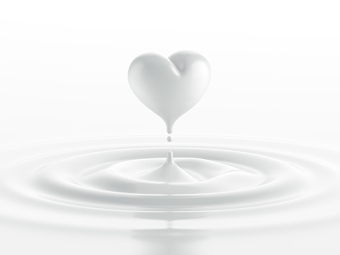 Drop of milk in form of heart. Healthy food conceptual symbol. 3D render