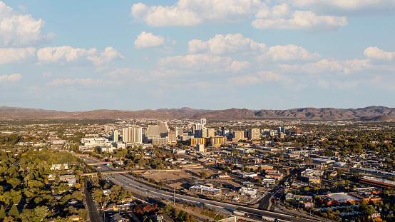 High quality stock aerial photos of the Reno, Nevada skyline.