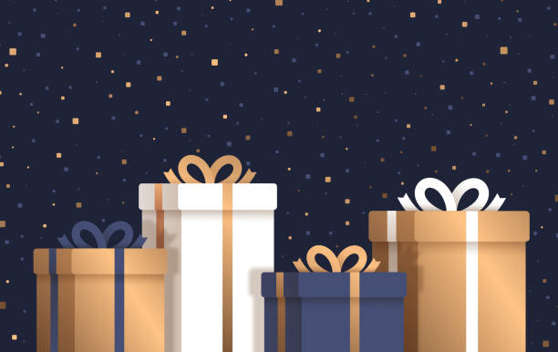istock Golden Holiday Gifts Snow Background 1350920154