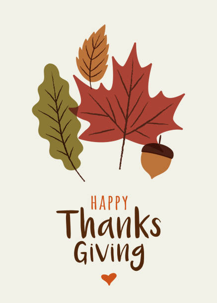 happy thanksgiving karte mit blättern. - autumn backgrounds leaf thanksgiving stock-grafiken, -clipart, -cartoons und -symbole
