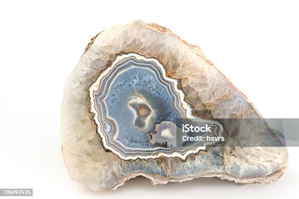 Blue Banded Agate On White Background Stock Photo - Download Image Now - Agate, Blue, Crystal