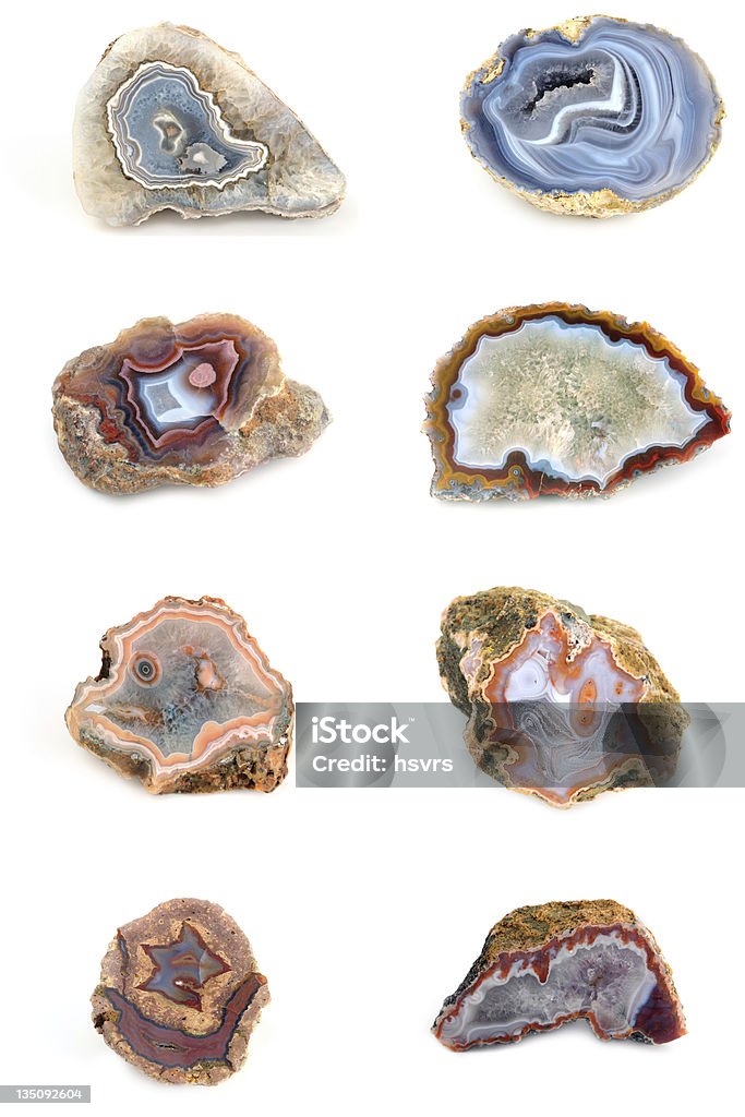 collection d'agates et bleu à l'intérieur sur un arrière-plan blanc - Photo de Agate libre de droits