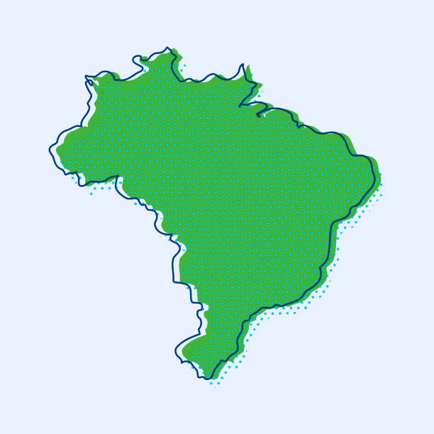 ilustraciones, imágenes clip art, dibujos animados e iconos de stock de mapa minimalista de brasil con contornos y cuadrículas. eps 10 - brasilero