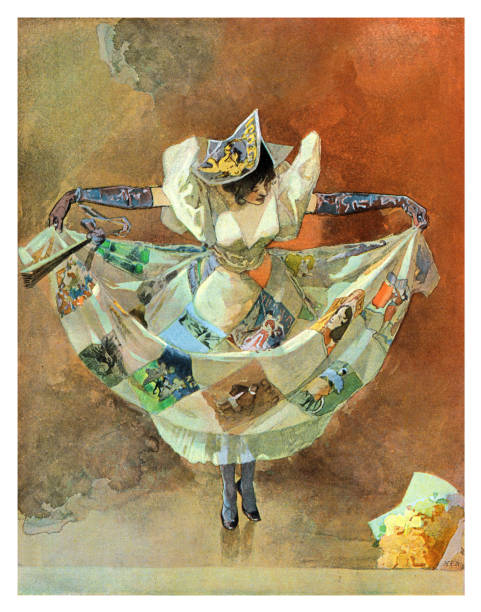 ilustrações de stock, clip art, desenhos animados e ícones de young woman preparing for dancing ballet in ballroom art nouveau 1897 - women victorian style retro revival art nouveau