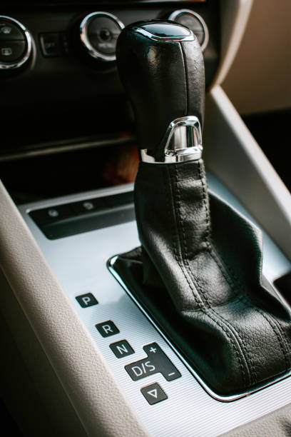 istock close-up car automatic gear lever with leather 1350929844