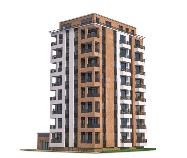 istock Modern residential building at the white background. 3d illustration 1350930926