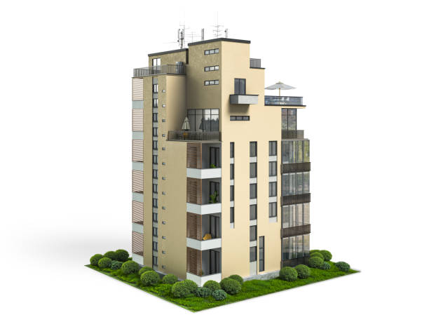istock Modern residential building at the white background. 3d illustration 1350930948