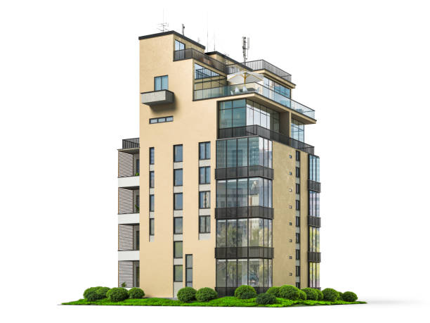 istock Modern residential building at the white background. 3d illustration 1350930962