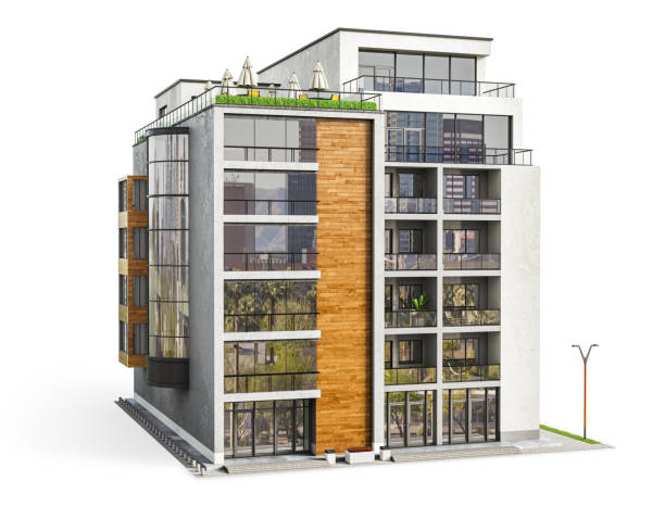 istock Modern residential building at the white background. 3d illustration 1350930977